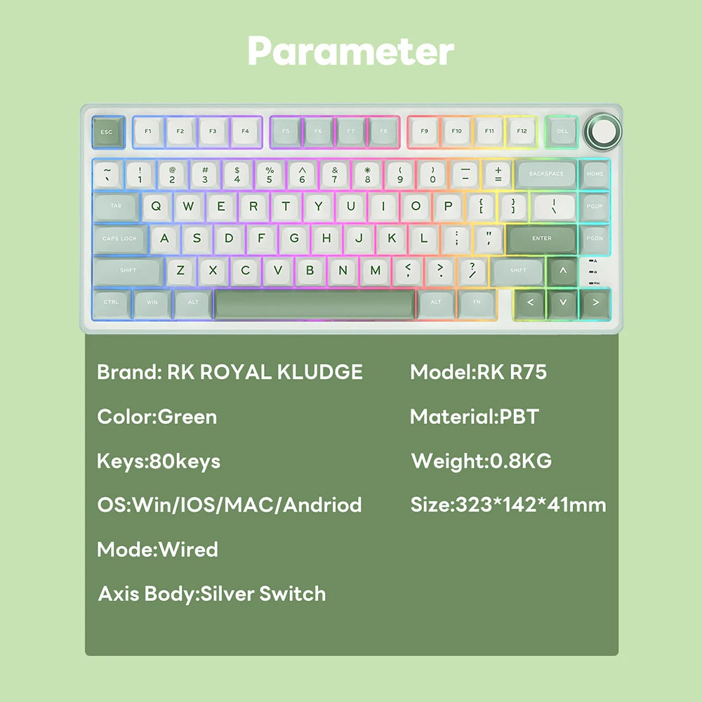 RK Royal Kludge R75 Gasket Wired Mechanical Keyboard 80 Keys RGB Backlit Hot-Swappable Spanish Gamer Keyboard MDA PBT Keycaps