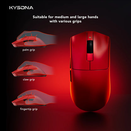 KYSONA Jupiter Series Gaming-Maus kabelgebunden/kabellos 8Khz PAW3950-Sensor Bluetooth 46g wiederaufladbar Web-Treiber für PC und Laptop