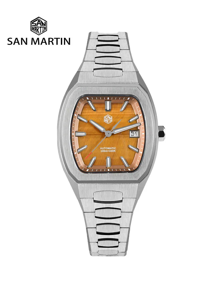 San Martin 39.5mm Tonneau Luxury Men Watch Mineral Dial Casual Sports PT5000 SW200 Automatic Mechanical Sapphire Luminous SN0145