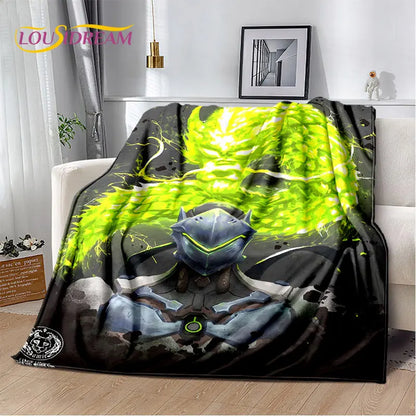 Overwatch Gamer DVA Reaper Manta Macia de Peluche, Manta de Flanela para Sala de Estar, Quarto, Cama, Sofá, Piquenique, Criança, 3D