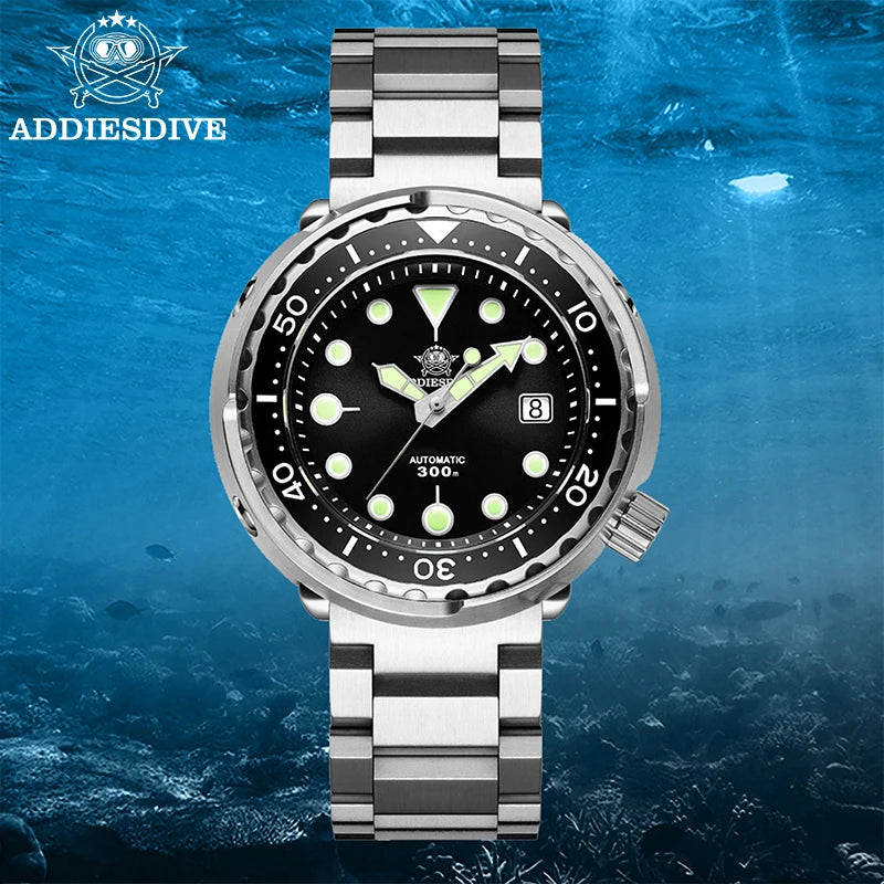 ADDIESDIVE2025 New Men's Mechanical Watch 8215 Movement Sapphire Glass Stainless Steel Watch Night Light Waterproof Diving Watch