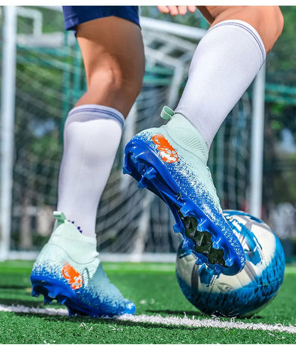 Uomo Donna Scarpe da calcio alte Antiscivolo Sneakers da calcio Traspiranti Scarpe da allenamento per futsal Scarpe da calcio da esterno su erba con tacchetti alla caviglia