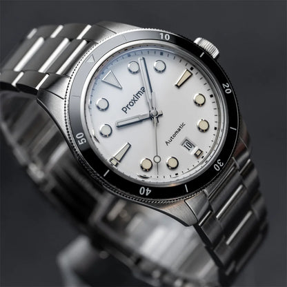 Proxima PX1697 39mm Men Watch White Enamel Dial Bubble Sapphire PT5000 SW200 Automatic Mechanical Vintage Watches 20Bar Luminous