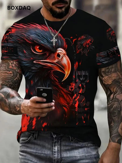 Moška majica Fashion Eagle, ohlapen kroj, okrogel ovratnik, ležeren zgornji del s kratkimi rokavi, 3D živalski potisk, ulična T-shirt majica, velika velikost 6XL, zračna majica
