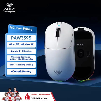 Aula V9 Ultra trådløs e-sports gamingmus Double 8k 3mode PAW 3950 8k 55g let ergonomisk mus tilpasset PC-tilbehør