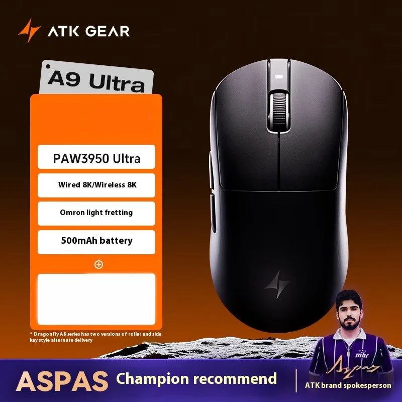 ATK A9 Ultra Wireless Gaming Mouse Tri-Mode 8K, 53g Lightweight Gaming Mouse with Bluetooth, 2.4GHz & Wired, Esports Mouse for PC