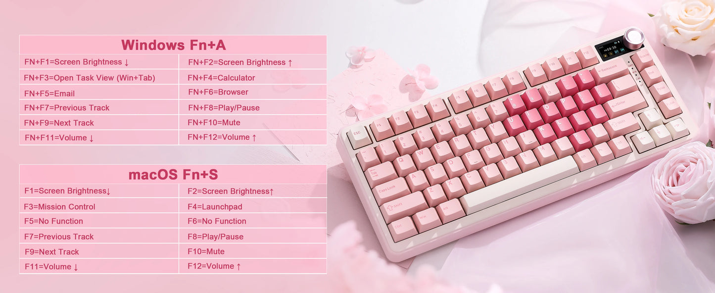 YUNZII B75 PRO MAX Wireless Mechanical Keyboard, QMK/VIA Custom 75% Gaming Keyboard with Screen&Knob, Creamy Sounds for Win/Mac