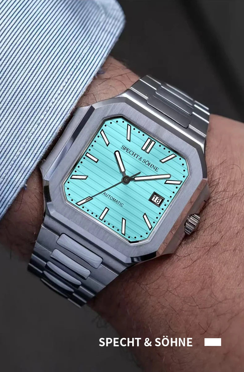 2025 Specht & Söhne Men's Classic Cubic Automatic Mechanical Watch 50M Waterproof Luminous Sapphire Crystal Reloj Hombre 41MM
