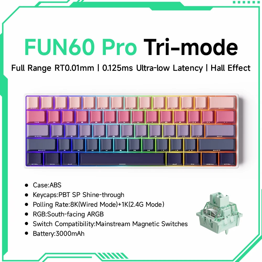 MONSGEEK FUN60 PRO&MAX HE Mechanical Keyboard Magnetic Switch 60% Wireless Gaming Keyboard Rapid Trigger 8K ARGB Custom Keyboard