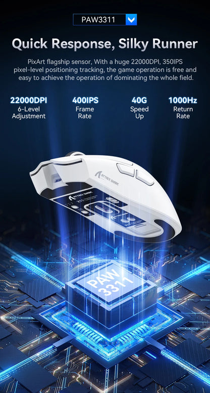 Attack Shark X11&R1 třirežimová bezdrátová Bluetooth myš s nabíjecí základnou, RGB, ergonomická, lehká myš, příslušenství pro PC hráče