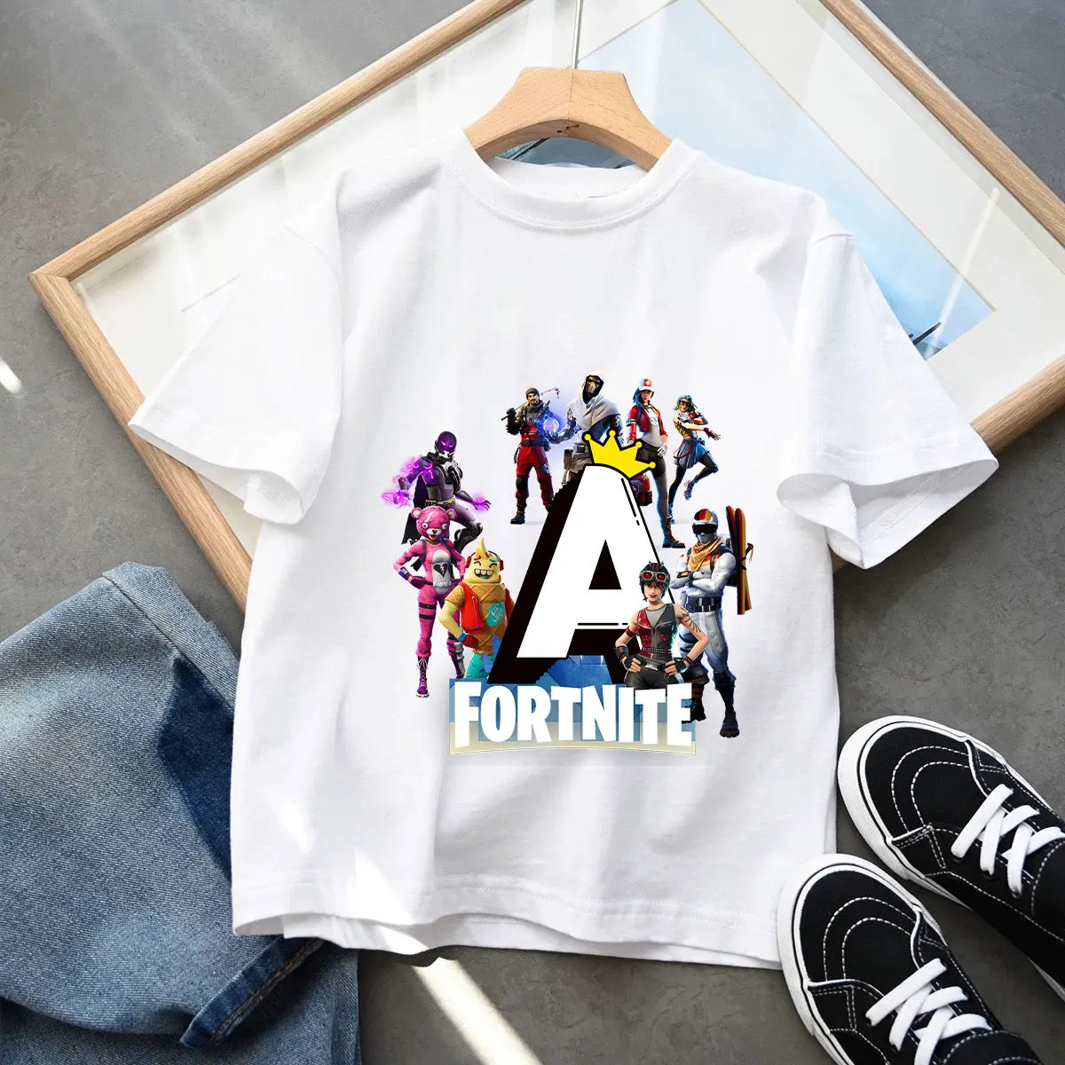 Fortnites Children T-shirts Game Cartoon Print Letter A-Z Fortress Night Tees Game Short Sleeves Tops Summer Boys Girls Clothes