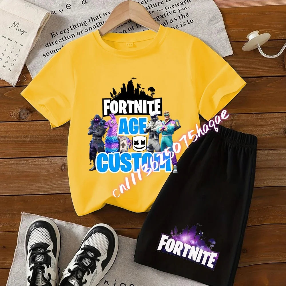 Fortnite T-shirt and Shorts for Boys and Girls Tee Pants Set Summer 2pcs Children Clothing Tops T-shirts Fortnite Print Tees Gift