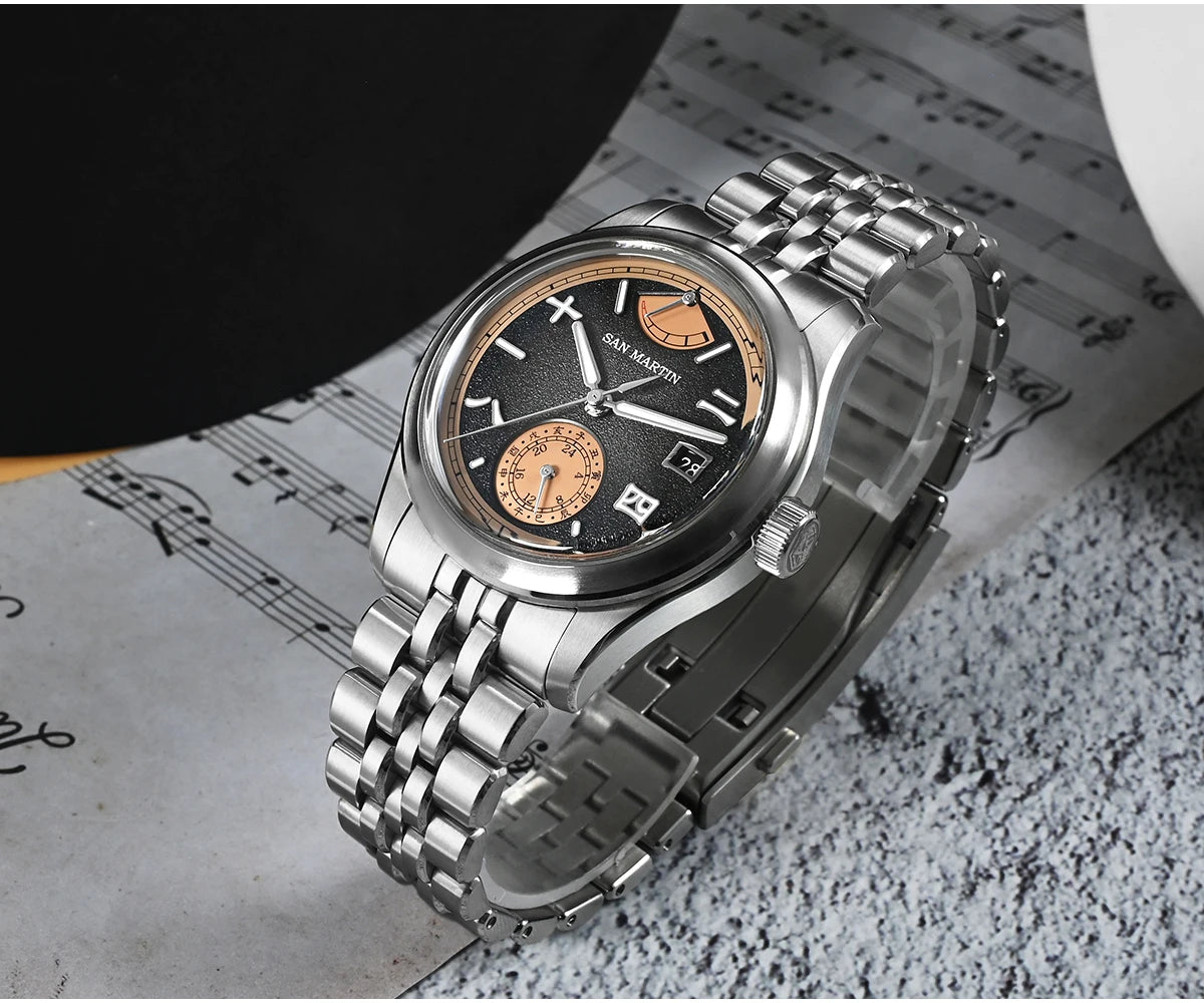 San Martin 39mm Miyota 9132 Power Reserve Display Men's Luxury Sport Watch Automatic Mechanical Waterproof Original Design SN0144