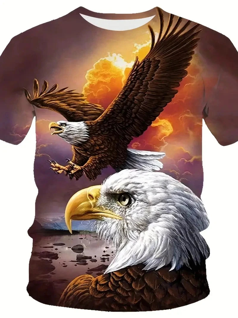 New Cool Eagle Pattern T Shirt For Men Clothing 3D Print Flame Eagle Summer Streetwear Trendy Short Sleeve Men  T-Shirts Tops
