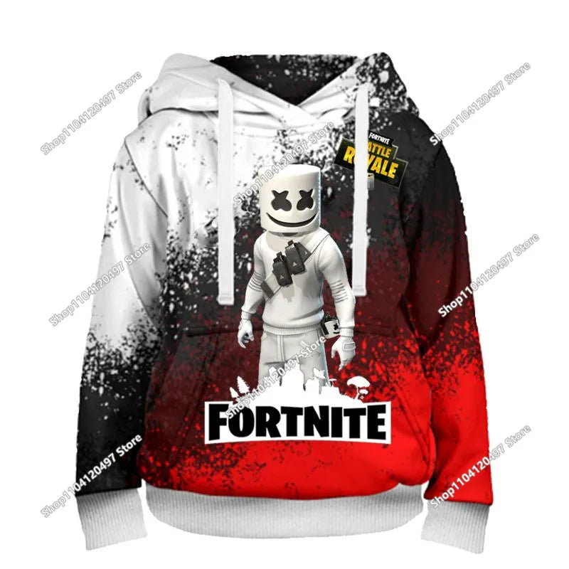 Children's Fortnite Hoodies Cartoon Casual Hooded Coat Autumn Men Soft Pocket Sweatshirts Male Loose Tops Long Sleeve Clothes