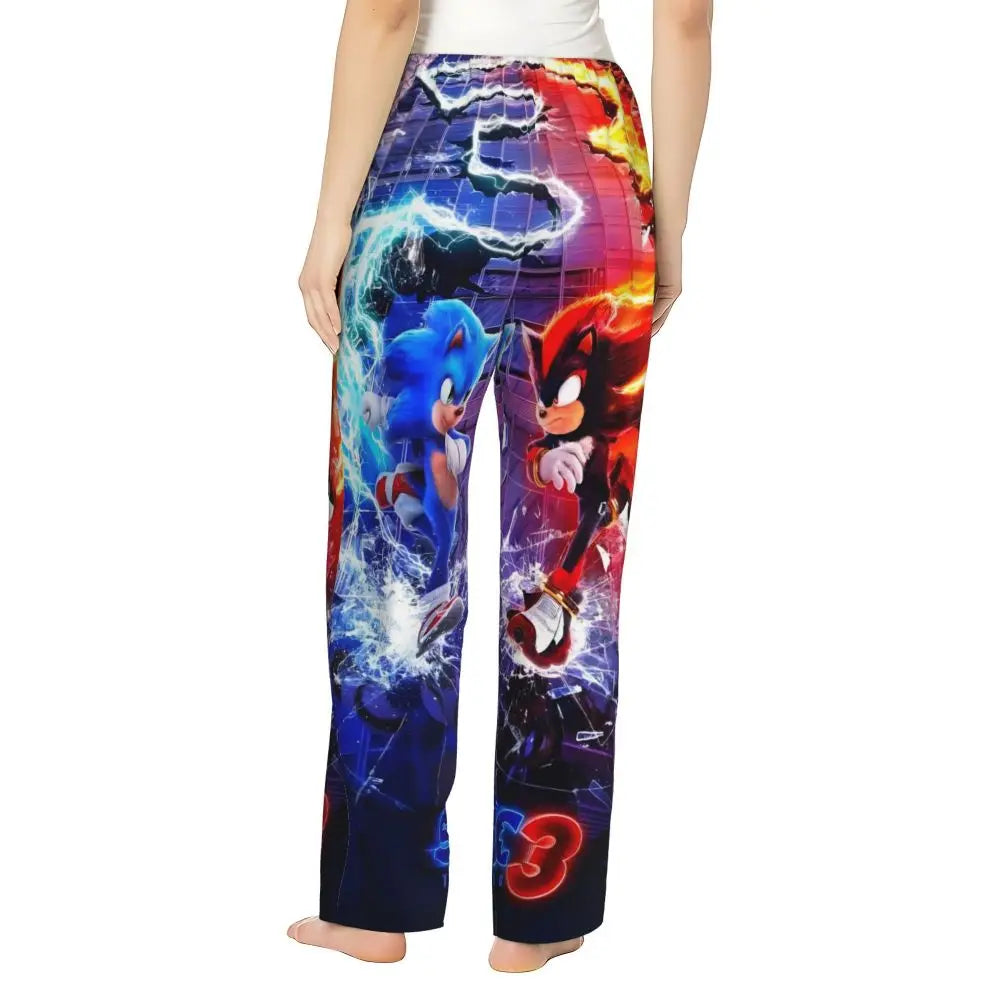 Custom Women Soniced Pajama Pants Printed Hedgehog Game Sleep Sleepwear Bottoms with Pockets