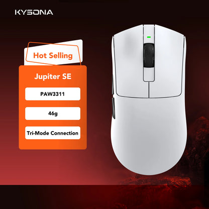 KYSONA Jupiter Series Gaming-Maus kabelgebunden/kabellos 8Khz PAW3950-Sensor Bluetooth 46g wiederaufladbar Web-Treiber für PC und Laptop