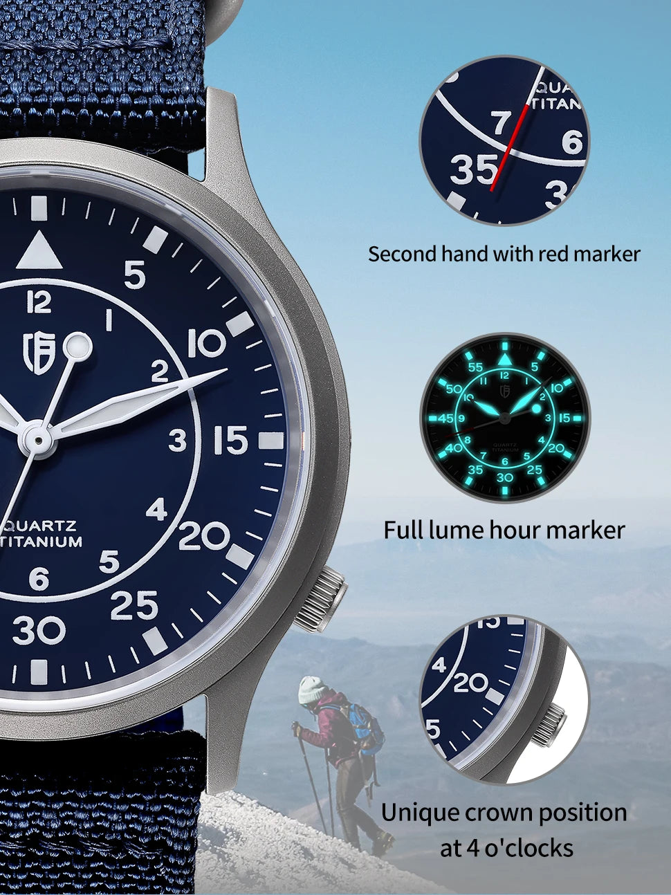BERNY Titanium Men Quartz Watch AR Coating Sapphire Fashion Wristwatch Luminous VH31 Ultra-thin Wristwatch Waterproof 5ATM Watch
