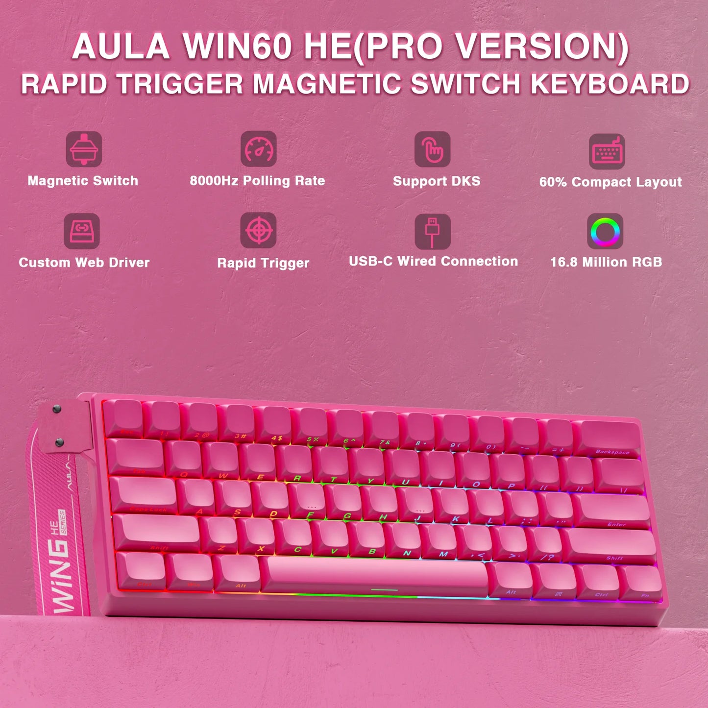 WIN60PRO Magnetic Switch Keyboard Rapid Trigger 8K Return RGB Hotswap 60% Layout Esports Gaming Keyboard