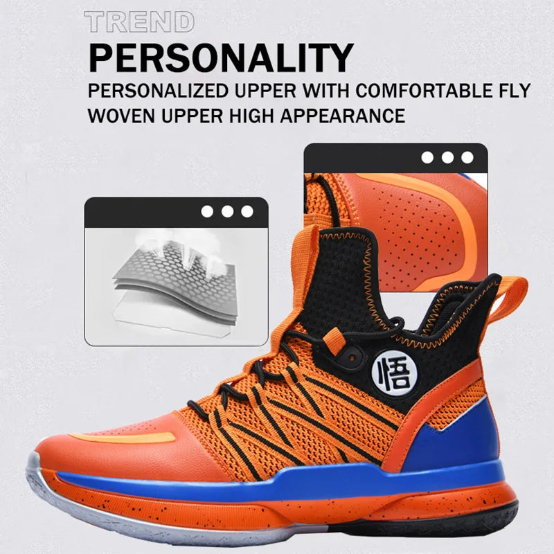 2024 New Dragon B Style Orange Men's Basketball Shoes Size 38-44 Air Cushioning Sport Sneakers Mesh Breathable Training Shoes