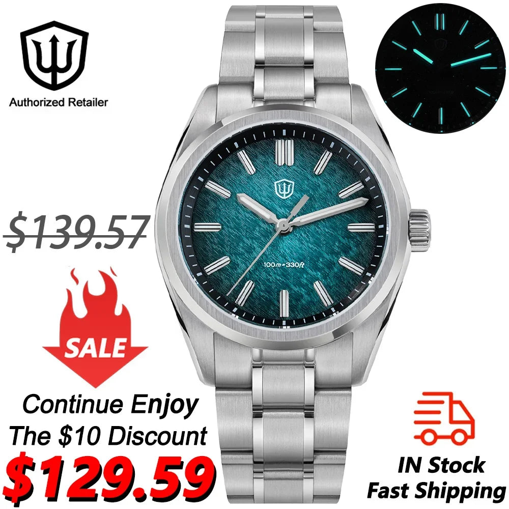 Watchdives New WD0003B ‌Aventurine Dial Watch VH31 Quartz Movement Sapphire Crystal Luminous 100m Waterproof 36mm Vintage Watch