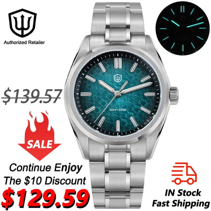 Watchdives New WD0003B ‌Aventurine Dial Watch VH31 Quartz Movement Sapphire Crystal Luminous 100m Waterproof 36mm Vintage Watch