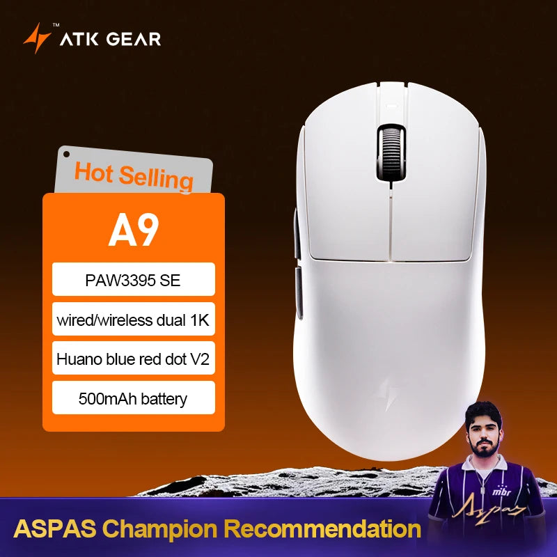 ATK Dragonfly A9 Ultra Wireless Gaming Mouse PAW3950, Tri-Mode 8K Gaming Mouse, Ultra-Lightweight Ergonomic Wireless Gaming Mouse for FPS & Esports