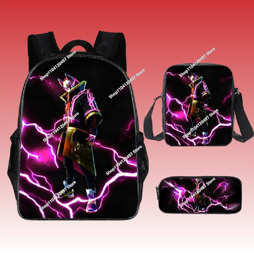 3pcs/set Fortnite Game Backpack Anime Cartoon Large Capacity Student School Bags Pencil Bag Kawaii Lunch Bag Birthday Gifts
