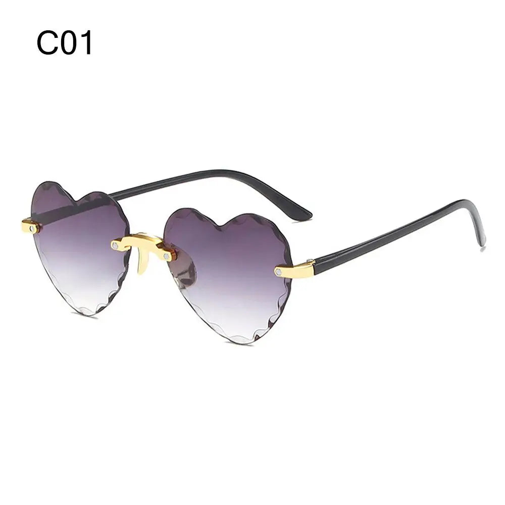 Heart Sunglasses Rimless Metal Frame Heart Shaped Sunglasses Gradient Lens Love Heart SunGlasses Women Eyewear UV400 Protection