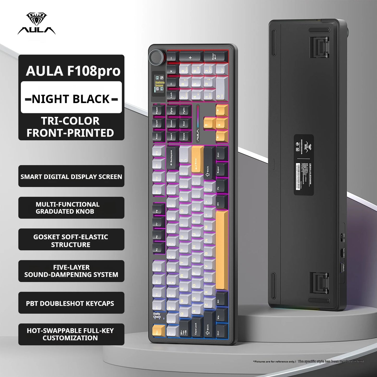 AULA F108 Pro mechanical keyboard 100& layout Bluetooth 2.4G wired gaming keyboard With hot-swappable gasket structure RGB light
