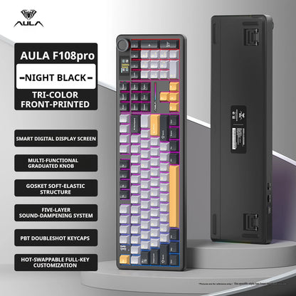 AULA F108 Pro mechanical keyboard 100& layout Bluetooth 2.4G wired gaming keyboard With hot-swappable gasket structure RGB light