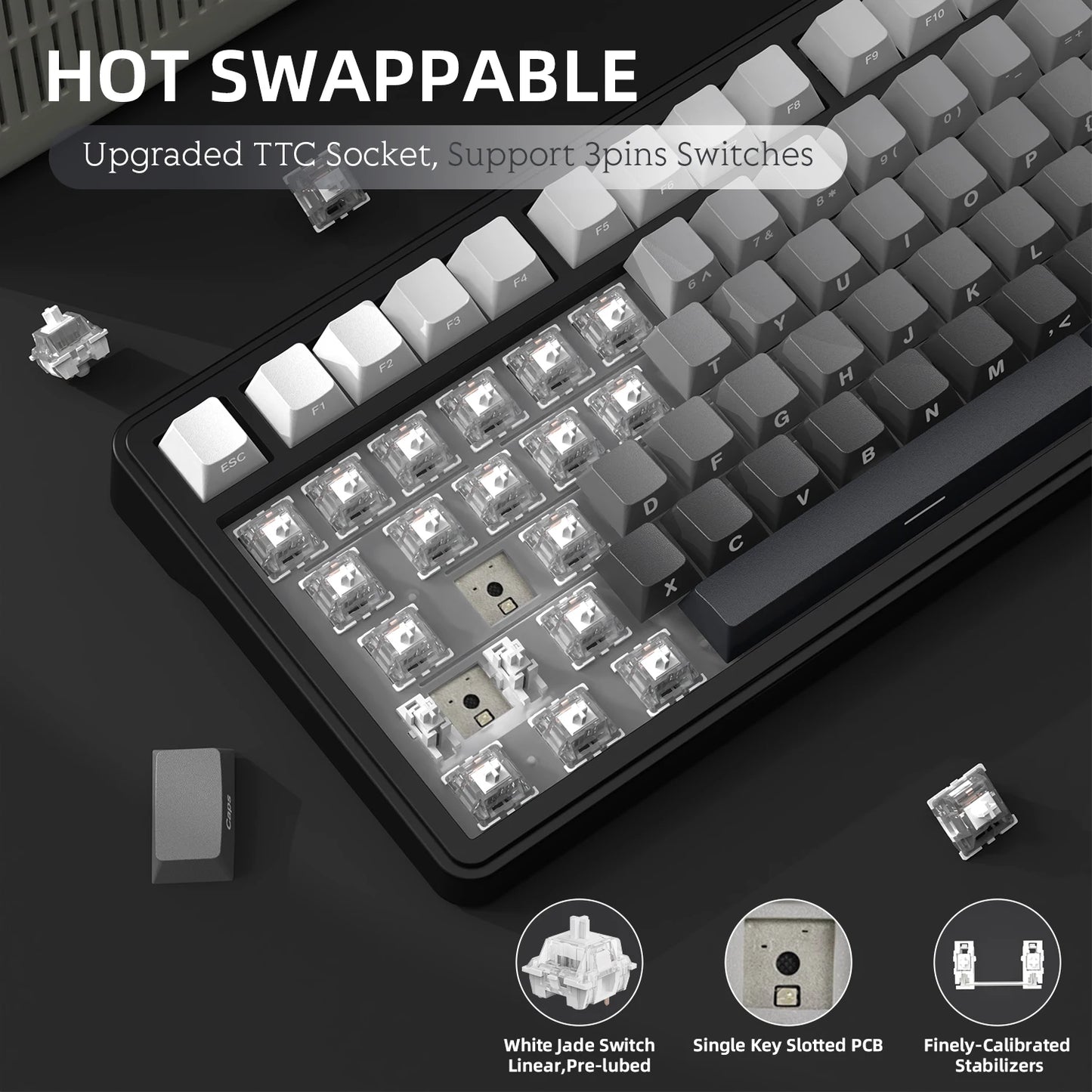 Teclado mecánico ATTACK SHARK X85 trimodo Gasket 75% con perilla CNC, acolchado de 5 capas, hot-swap, retroiluminación RGB y NKRO