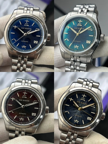San Martin 39mm Enamel Sunray JianZhan Dial Men GADA Watch 90S5 Automatic BGW-X1 10Bar Sapphire 5-Link Bracelet SN0144CG
