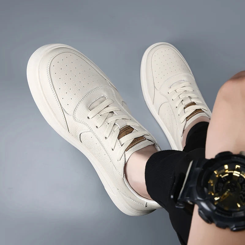 DIMANYU Sneakers da uomo in vera pelle - Nuove scarpe casual estive da uomo con plateau, allacciate, semplici, alla moda e traspiranti