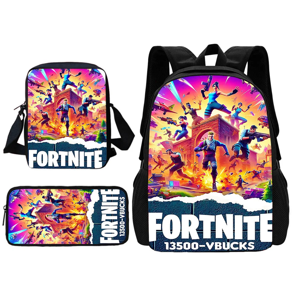 Hot Game Shooting Fortnite Child School Backpack with Shoulder Bag and Pencil Bags, School Bags for Boys and Girls, Best Gift