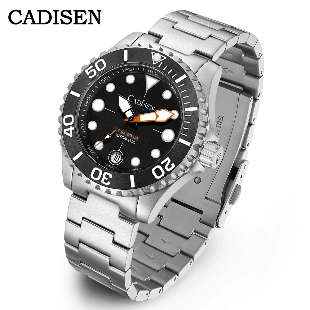 NEW 2026 CADISEN AQUA DIVER Brand Luxury Men Watches Automatic Watch Japan 8215 100M Waterproof Luminous Mechanical Wristwatch