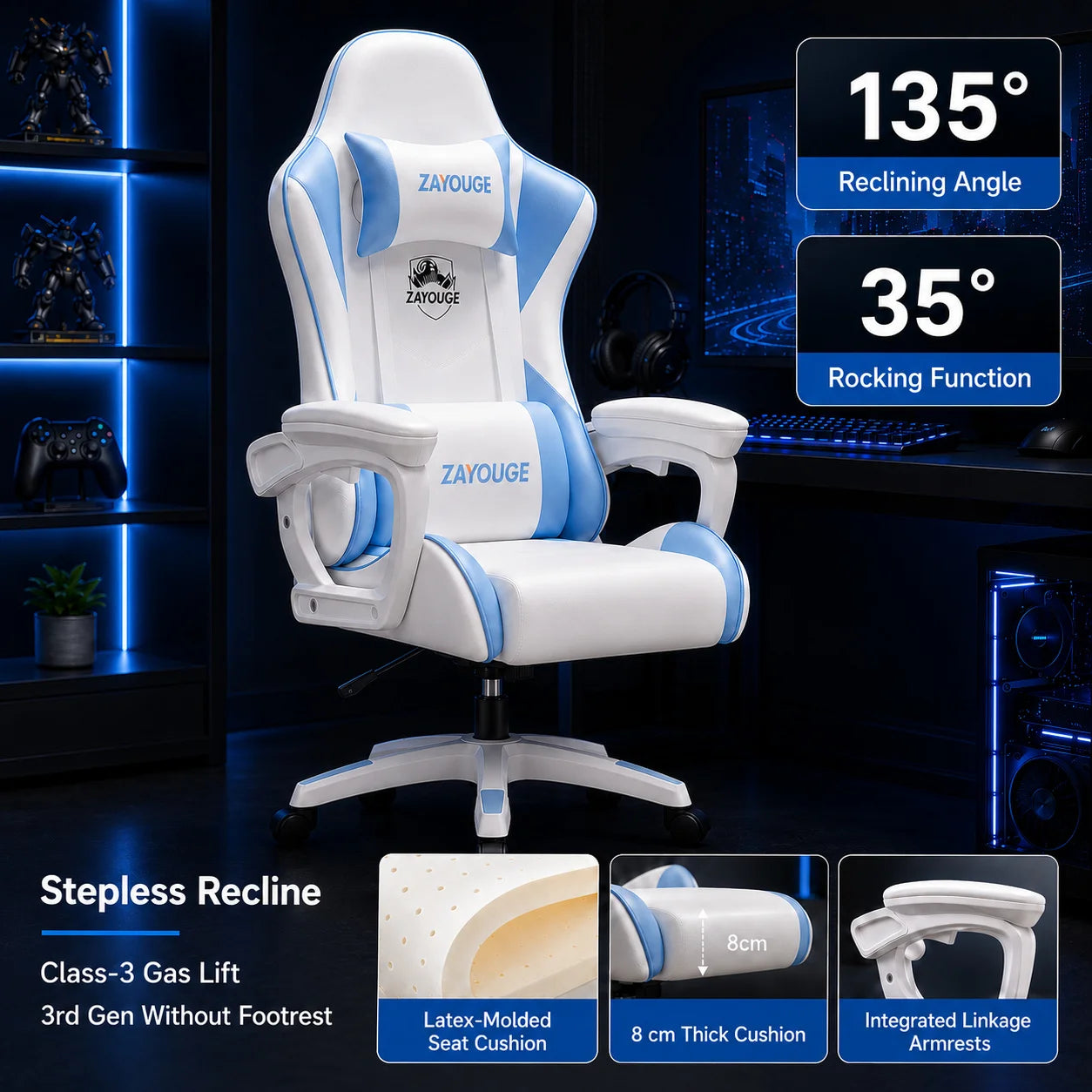 AOLIVIYA Gaming Reclining Office Chair Home Computer Rotating Lifting Backrest Internet Cafe E Sports Game Seat With Footrest