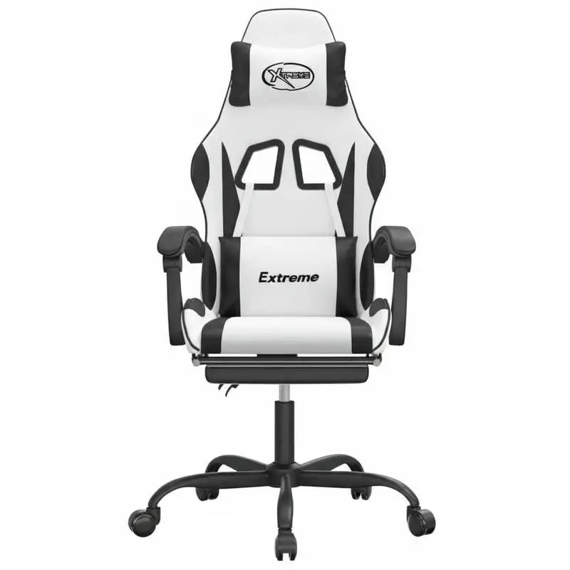 Gaming Chair with Footrest Reclining Swivel Ergonomic Gaming Chair, Adjustable Height, 360° Swivel, White & Black Gaming Chair for Home Office and PC Gaming