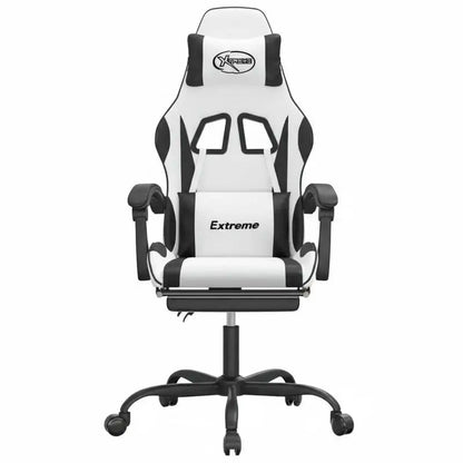 Gaming Chair with Footrest Reclining Swivel Ergonomic Gaming Chair, Adjustable Height, 360° Swivel, White & Black Gaming Chair for Home Office and PC Gaming