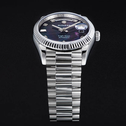 Sugess 36mm Mens of Watch Automatic Dandong Peacock SL3034 Day Movement Sapphire Glass 100m Waterproof Wristwatches MOP Date New