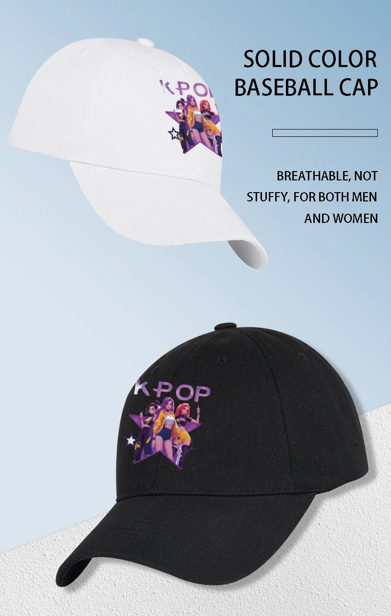 Boné de Baseball K-POP com Aba Curva Suave e Estampa de Grupo Feminino Cartoon - Unissexo, Casual, Retro e Ajustável - Chapéu de Sol Y2K