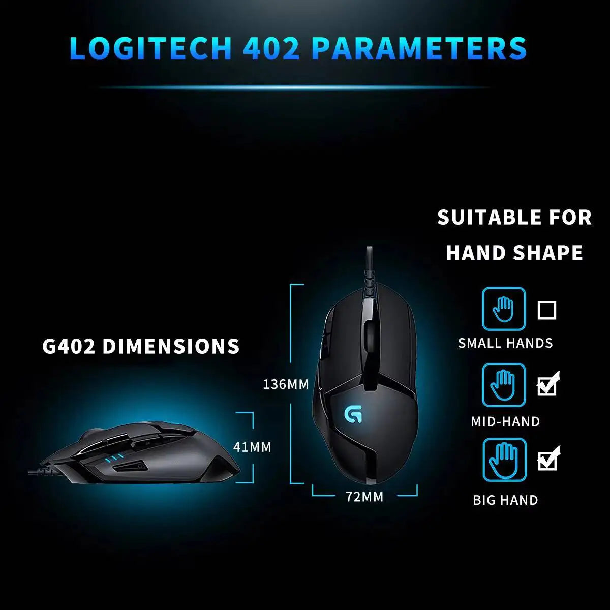 Laidinė žaidimų pelė Logitech G402, 32 bitų ARM procesorius, 8 mygtukai, 500 IPS, neslystanti – visos dienos žaidimų ir darbo sesijoms