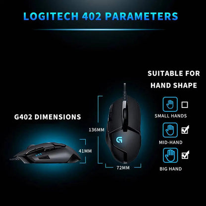 Laidinė žaidimų pelė Logitech G402, 32 bitų ARM procesorius, 8 mygtukai, 500 IPS, neslystanti – visos dienos žaidimų ir darbo sesijoms