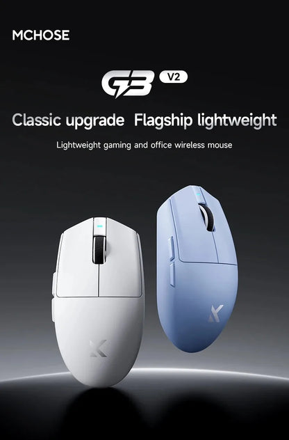 Rato sem fios eSports MCHOSE G3 V2 Pro leve, três modos, Bluetooth, PAW3395 de alto desempenho, 800mAh, gaming e escritório, 59g