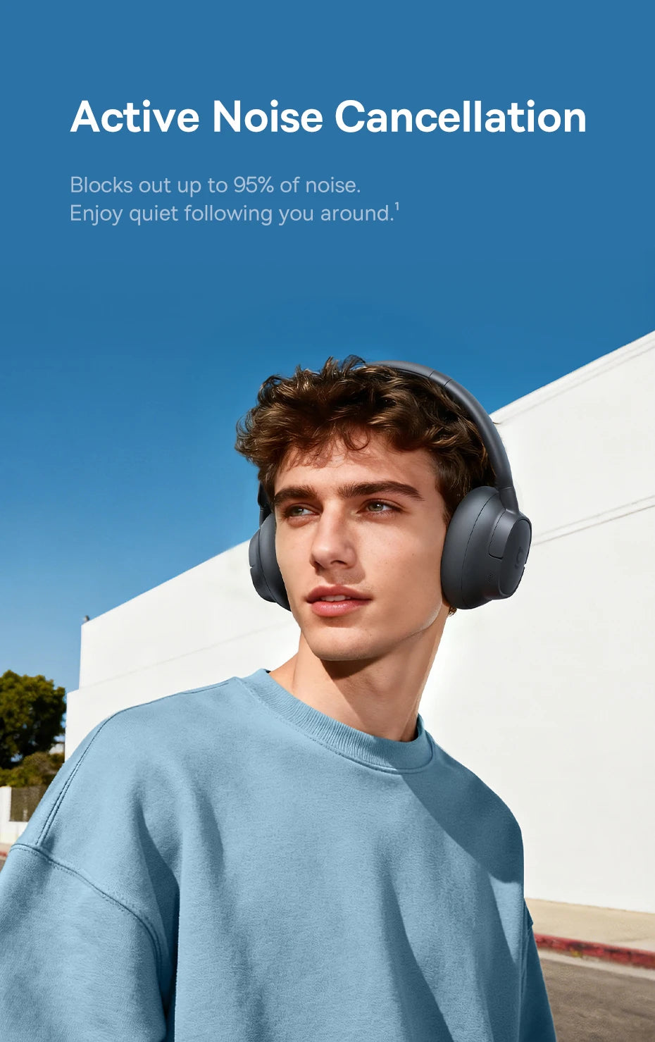 Baseus Bass EH10 NC Wireless Headphones Bluetooth 6.0 Noise Canceling 45dB Over Ear HeadsetSpatial Audio Earphone 80H Time
