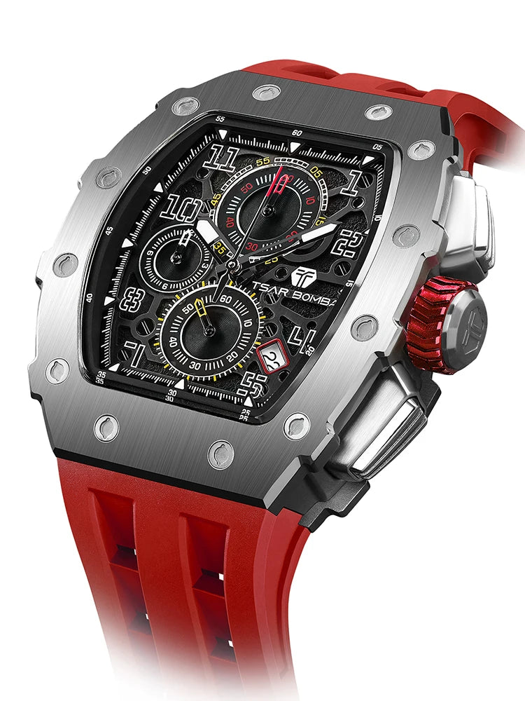 TSAR BOMBA Neue TB8204 Uhr für Herren, Japanisches Quarz-Chronographenwerk, 50M wasserdichte Armbanduhr, modische Sportuhr, luxuriöses Geschenk für Herren