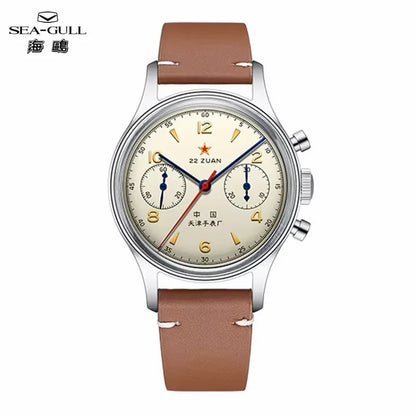 Seagull 1963 International Edition Men's Mechanical Watch Chronograph Pilot Manual Winding Watch ST1901 Black Leather Strap Hot