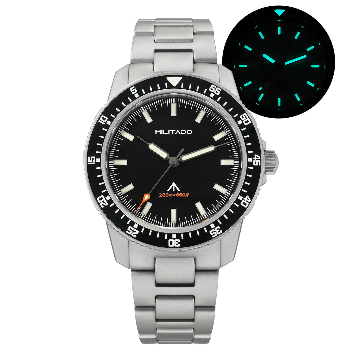 MILITADO  ML25 Quartz Dive Watch VH31 Sweep Second Sapphire Crystal 200M Waterproof BGW9 Lume Ceramic Bezel Men Watch