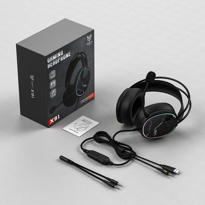 ONIKUMA X91, casque de jeu filaire avec éclairage RGB, casque supra-auriculaire avec microphone flexible, prise audio 3,5 mm pour PC, PS4, ordinateur portable, idéal pour les joueurs.