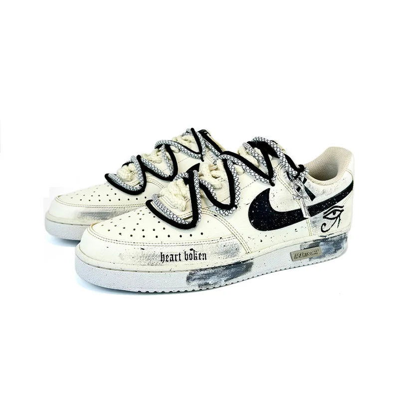 Individuell gestaltete Sneaker Nike Court Vision 1 Low „Eye of God 2.0“ Distressed Splatter Herren-Skateboard-Sneaker